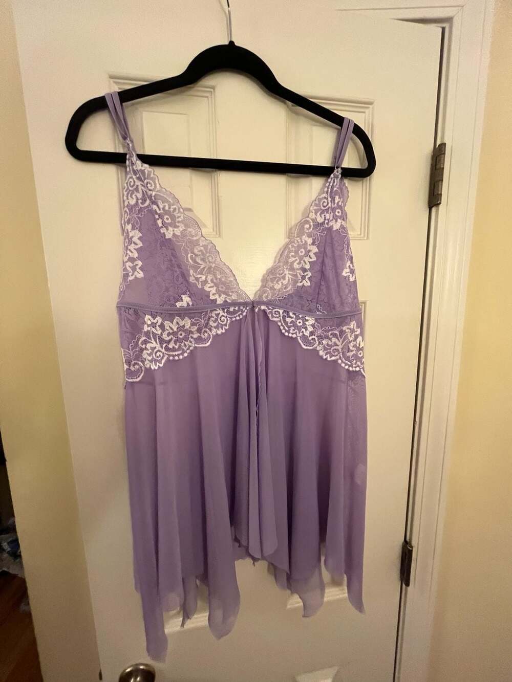 Light Purple Embroidered Sheer Nightgown, Sexy Asymmetric/Asymmetrical Sheer